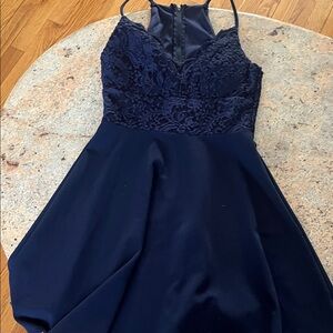 City Studio Navy Lace Bodice A-Line Dress